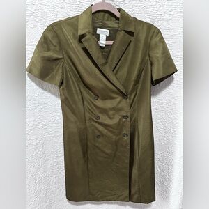 Liz Claiborne silk button wrap dress in olive green